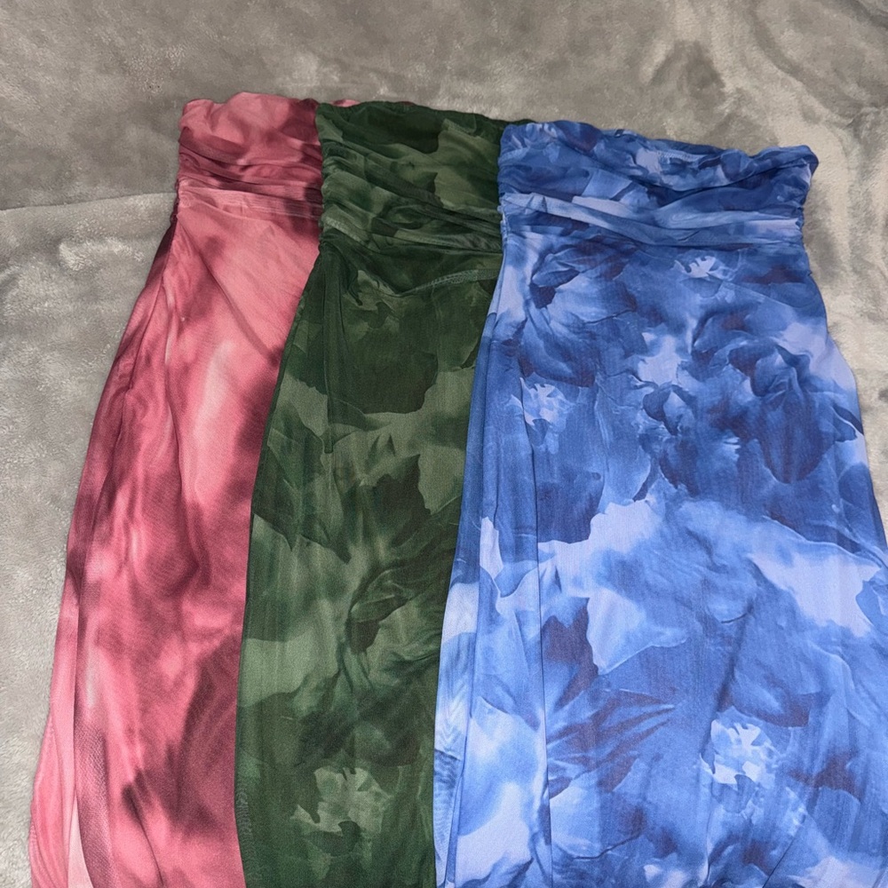 SHEIN Floral Maxi Dress Trio in Pink, Green, and Blue (M)